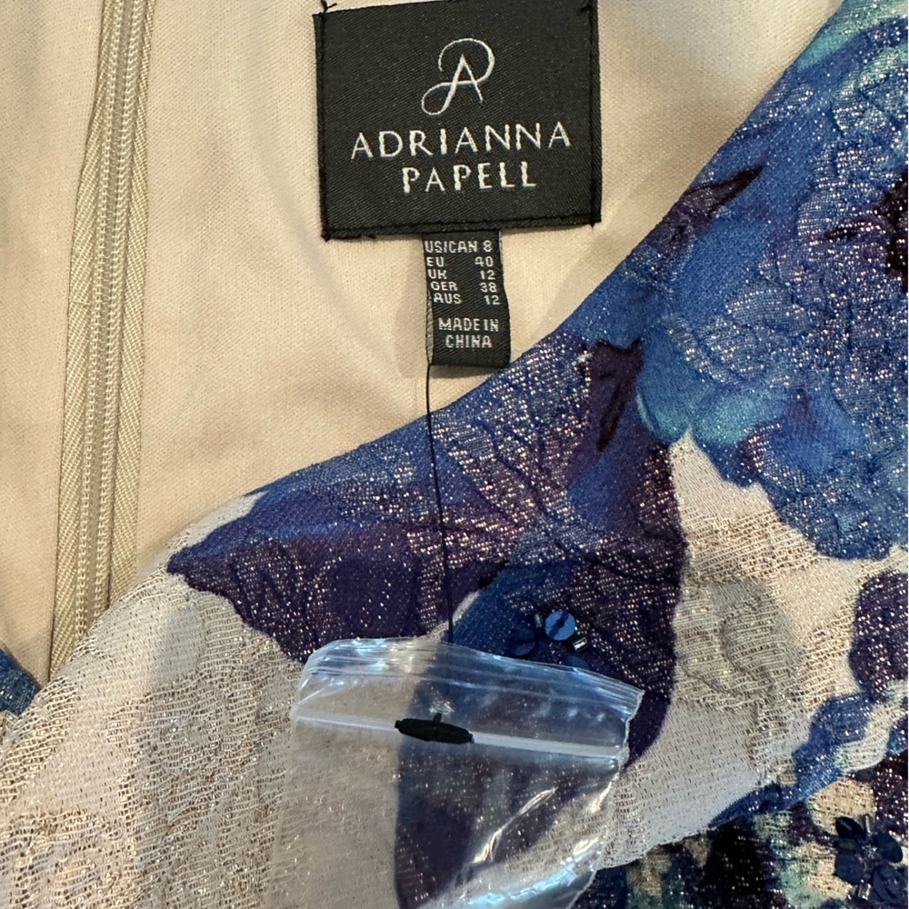 NWT! Adrianna Papell Matelsee Metallic Jacquard Sheath Floral Dress Size 8 - Picture 6 of 10